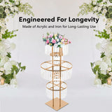5 Tiers Gold/Silver Wedding Centerpieces Flower Stand Vase Centerpiece Acrylic Flower Stand with Hanging Acrylic