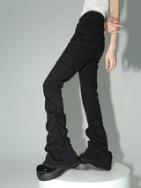 REDDACHiC Stacked Flare Jeans Women Black Trousers Goth Retro Solid Stretch High Rise Boot Cut Pants Japanese Korean Y2k Fashion
