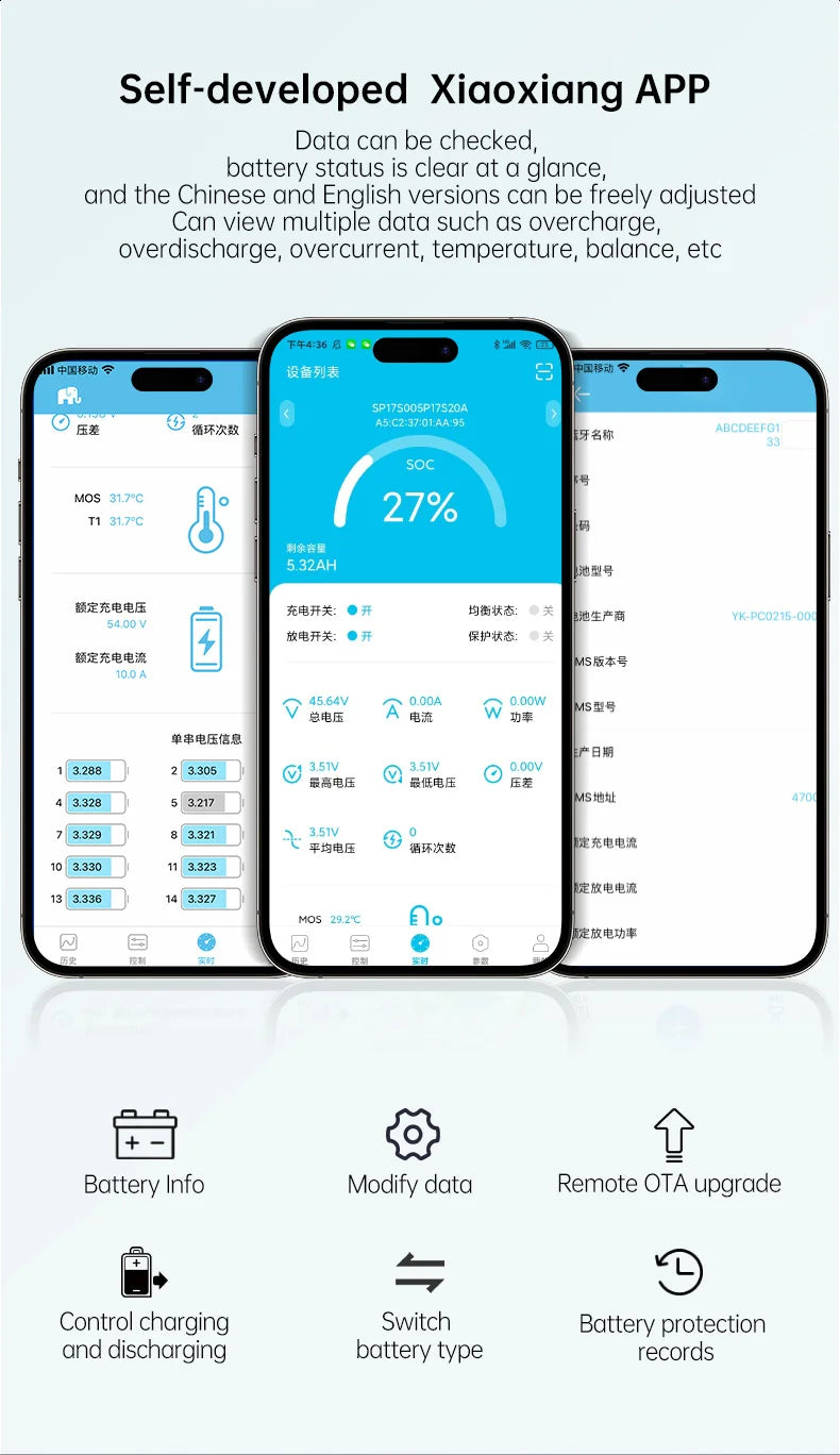 JBD Smart LiFePO4 BMS 7S 8S 24V 12S 13S 14S 36V 16S 48V 20S 21S With Built-in Bluetooth 40A 80A 100A Uart Function For E-bike
