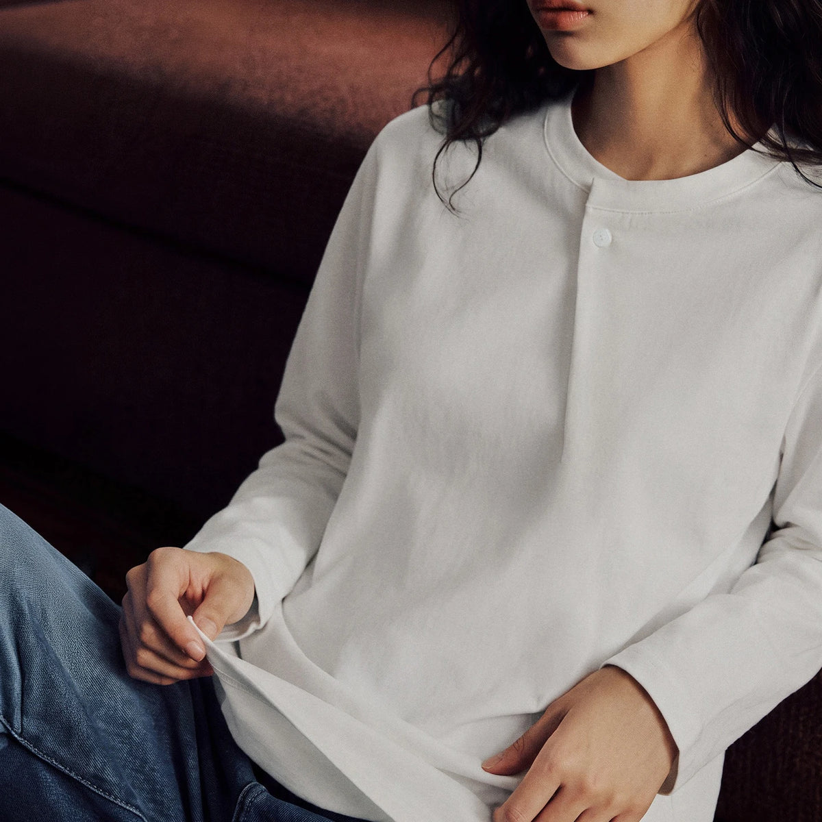 Maden Women's Vintage Long Sleeve White T-Shirt Oversized Loose Fit Crew Neck Casual Tee Layering Top Retro Streetwear Autumn