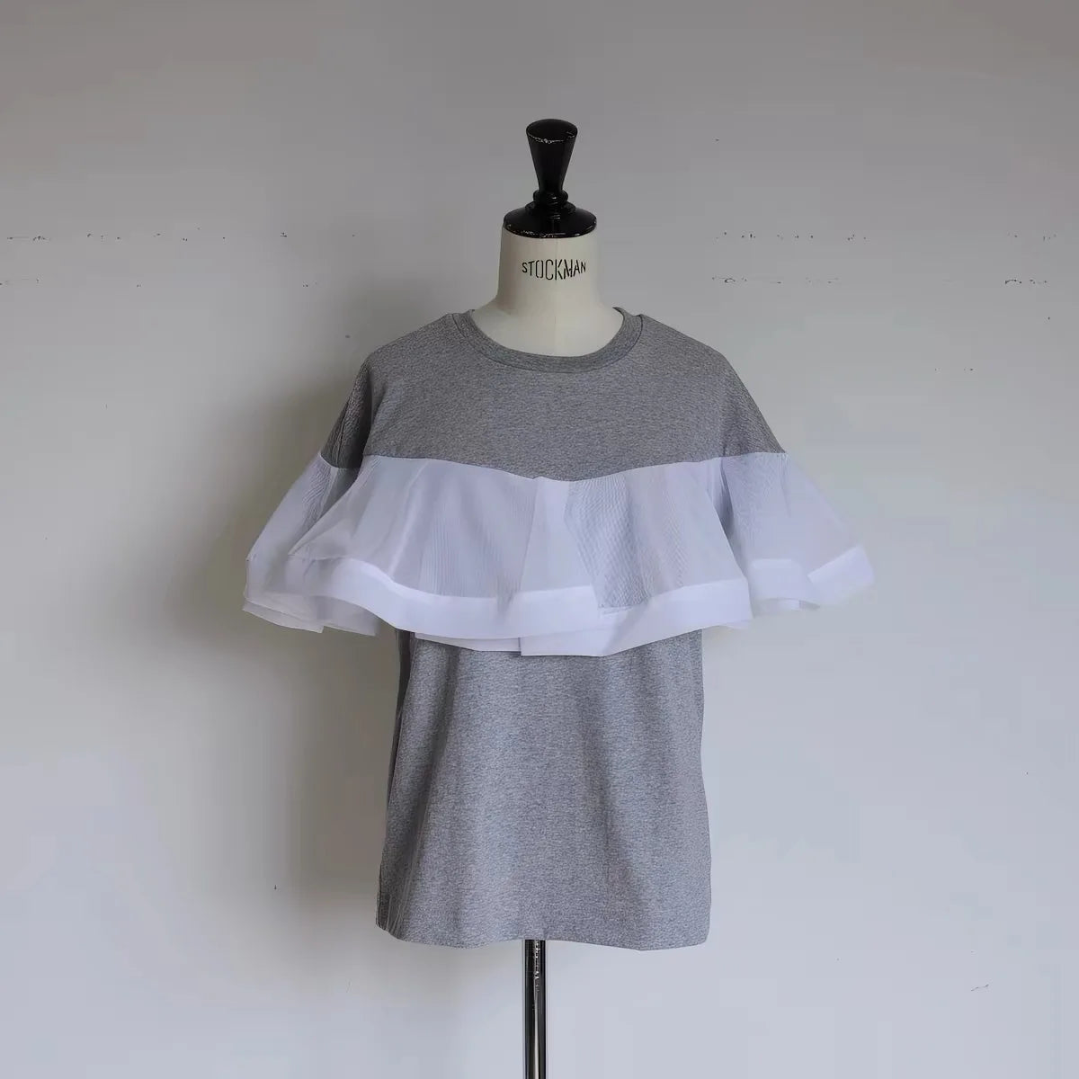 Ayako Gyp Tulle Tee Spliced Sleeve T-Shirt Women's Casual Cotton Short Sleeve round Neck Moisture Wicking T-Shirt