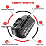 Makita 100% Genuine 6AH BL1860 18V Battery Power Tools Li-ion Replacement LXT BL1850 BL1840 for 18V Screwdriver with BMS TPCELL