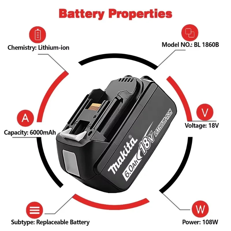 Makita 100% Genuine 6AH BL1860 18V Battery Power Tools Li-ion Replacement LXT BL1850 BL1840 for 18V Screwdriver with BMS TPCELL