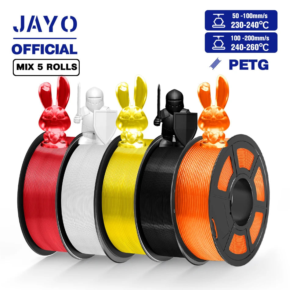 JAYO PETG Filamanet 1.75MM 5Rolls/set 3D Printer Filament PETG Neatly Wound 3D Printing Material For FDM 3D Printer