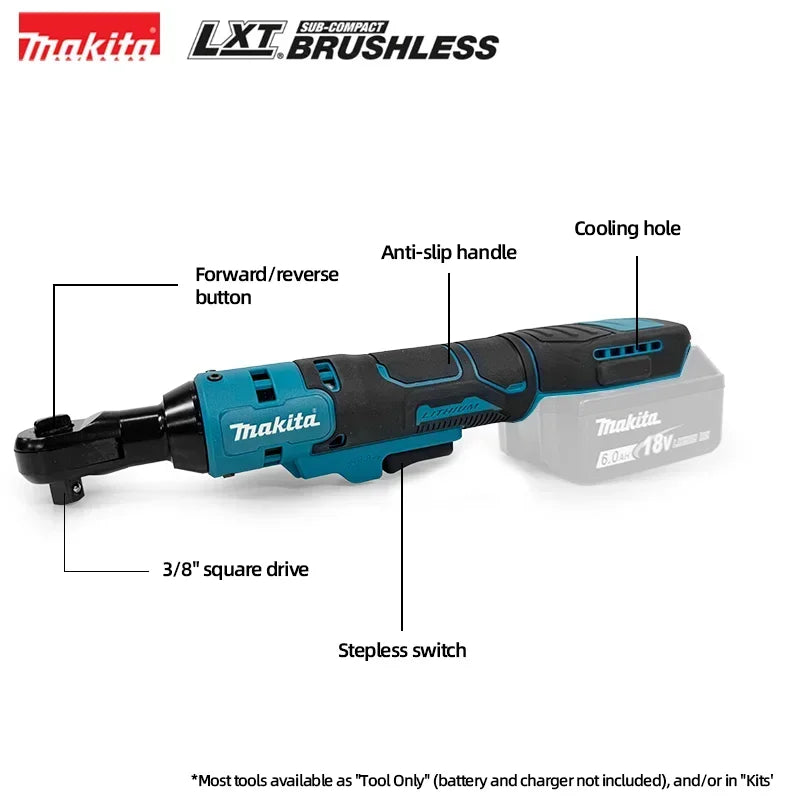Makita DWR180Z 18V LXT Cordless Ratchet Wrench 6.35mm Drive 800RPM 47.5 N·m Angle Wrench Socket Wrench Power Tools