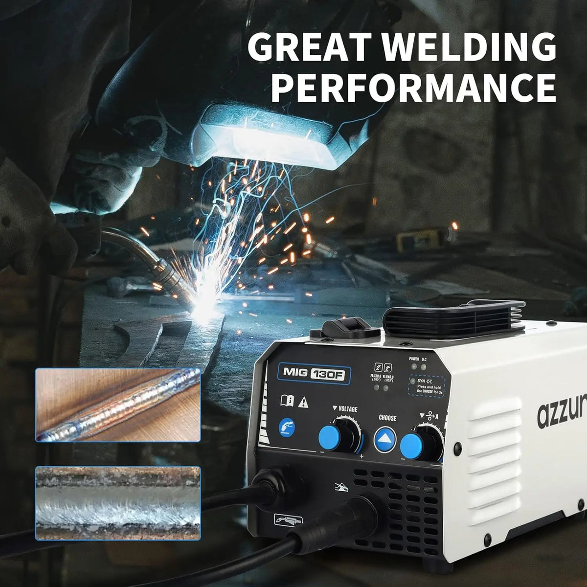 130Amp MIG Welder, 110V Gasless IGBT Inverter, Portable Wire Feed Machine for DIY and Home Use