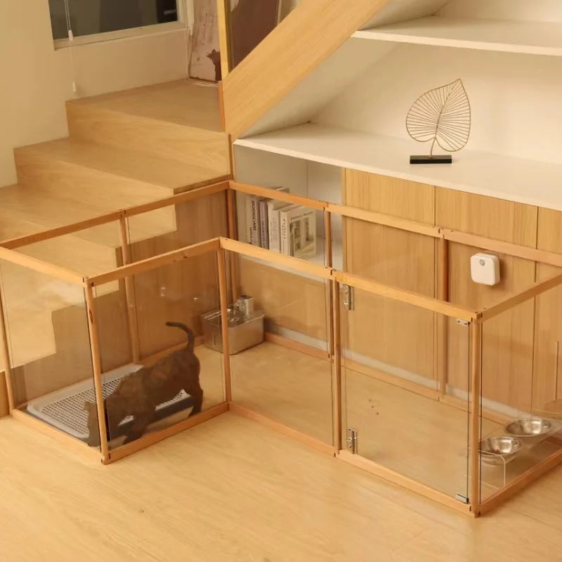 Solid Wood Pet Dog Fence Indoor Free Combination Dog Fence Household Cat Cage Isolation Transparent Dog Bed Protective Fence