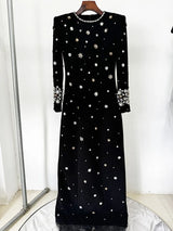 HIGH STREET Newest Fashion 2026 Designer Party Vestido Women's Formal Long Sleeve Luxurious Beaded Long Maxi Dress