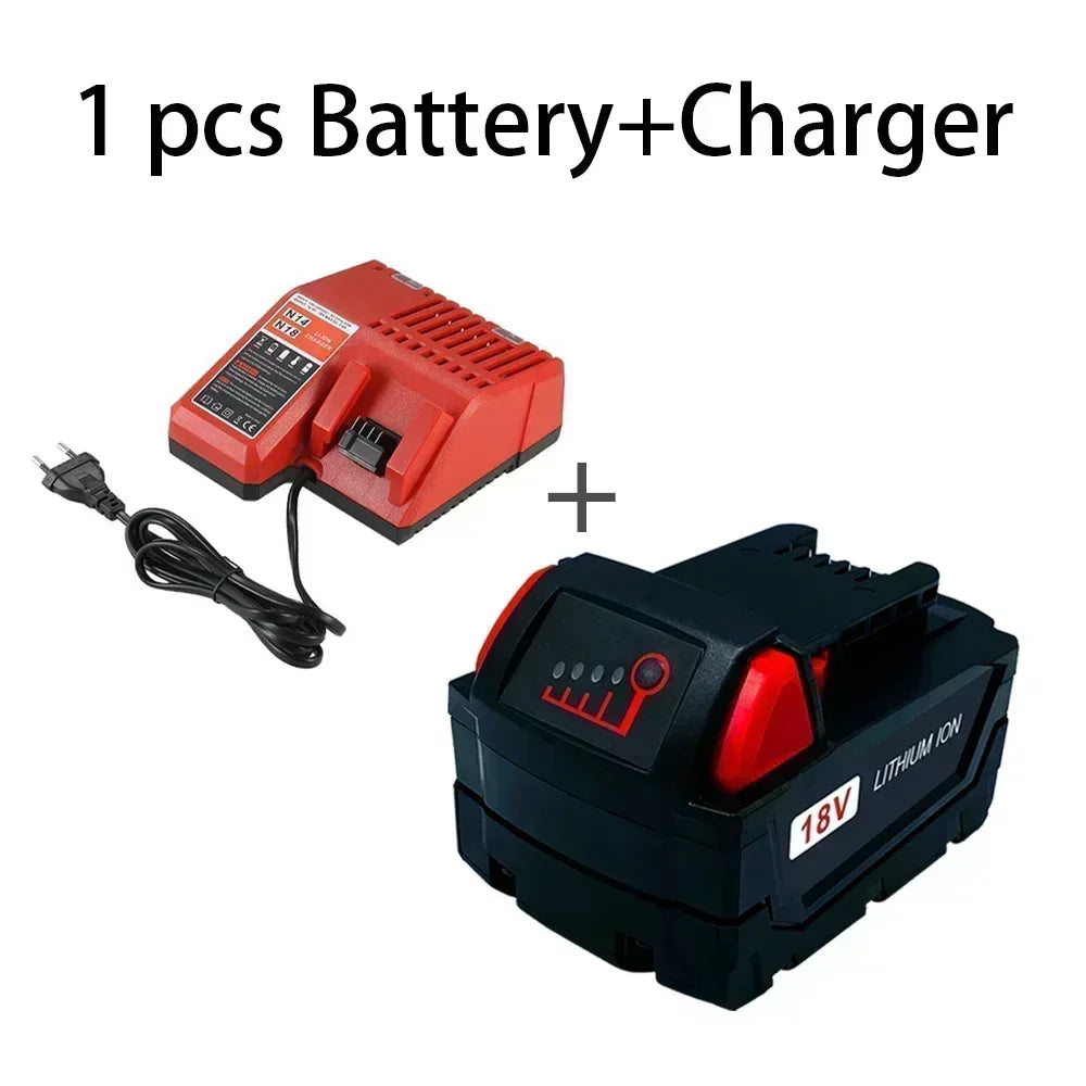 18V For Milwaukee M18 Power Tool Battery, Charger, BR, XC, 18V, 12800mAh M18B5, 48-11-1860, Built-in 18650 Battery