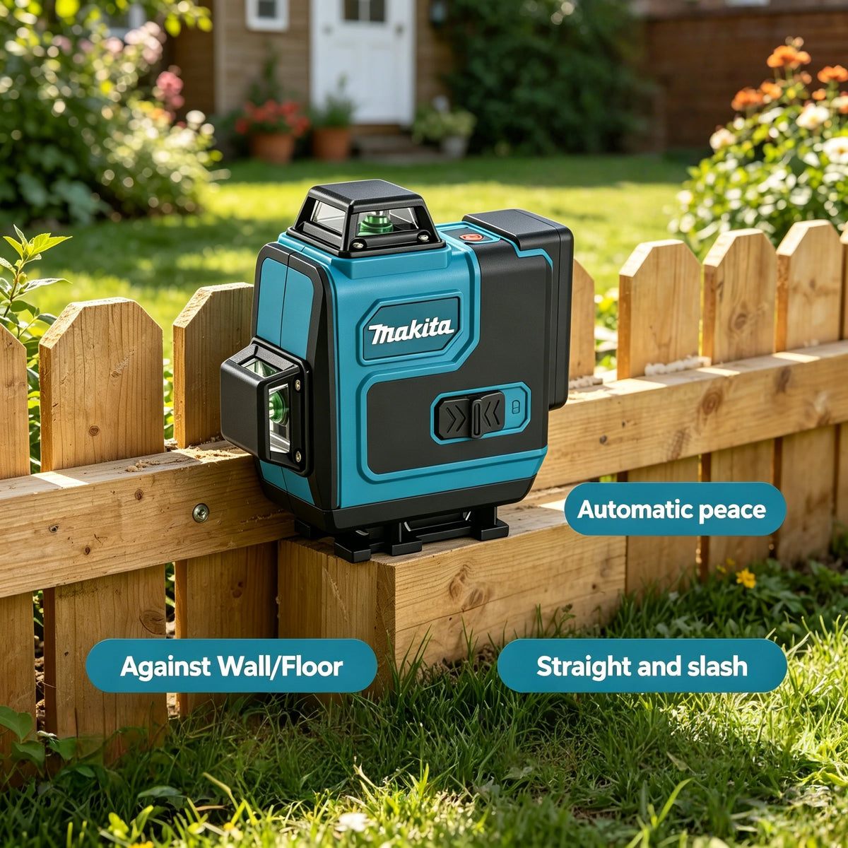Makita Laser Level:Self-Leveling & Manual Modes,515nm Green Light,±4° Range,16 Lines,IP65,With Remote & Battery for Alignment