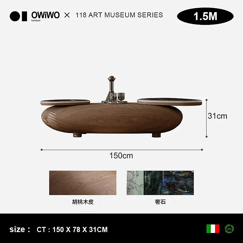 u- Medieval style large coffee table living room retro creative high-end atmospheric design sense walnut color coffee table y