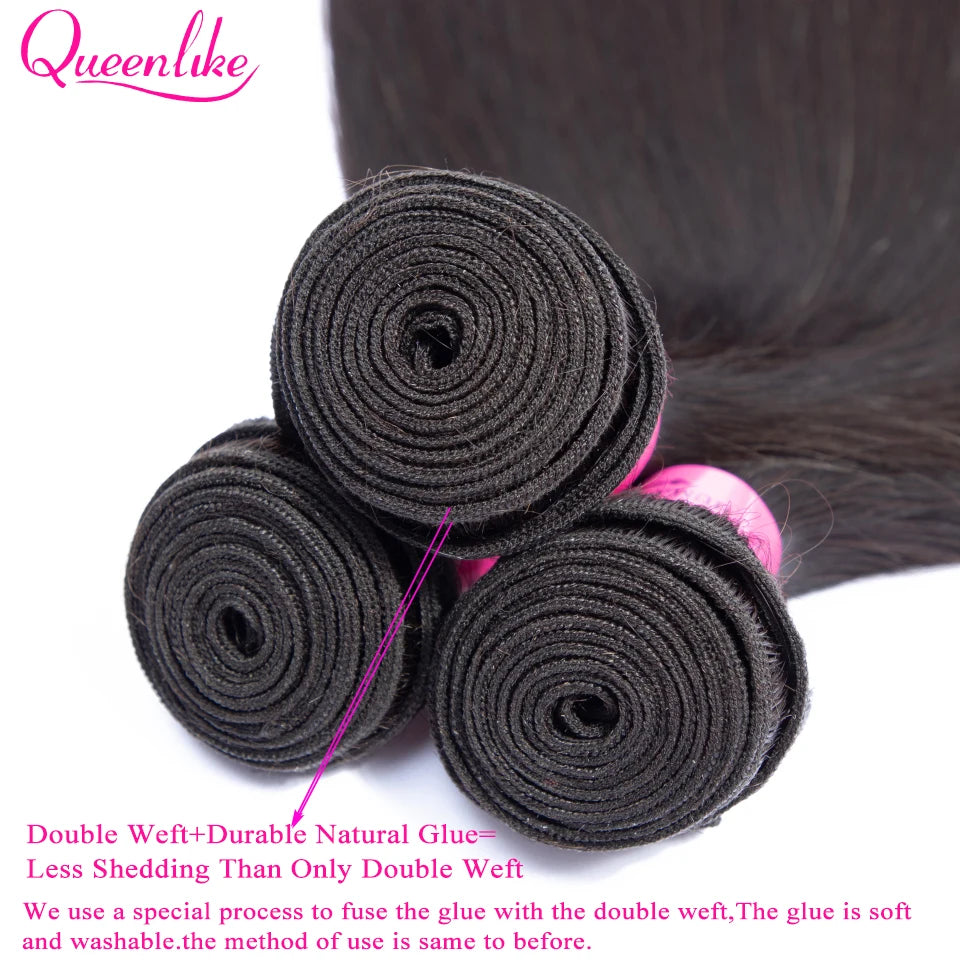 Queenlike 5x5 Lace Closure With Bundles Brazilian Weave 30 40 Inch Straight Human Hair Bundles With 6X6/13X4 Frontal Closures