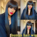 Black Bone Straight Human Hair Wig With Bangs 30 Inch Brazilian 3x1 Lace Wigs Glueless Wig Human Hair Natural Colored For Women