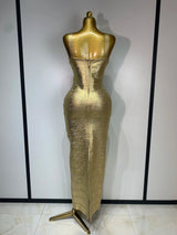 Women Sleeveless Bodycon Bandage Dress Celebrity Elegant Gold Cocktail Evening Party Luxury Birthday Dress Vestidos