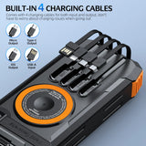 100000mAh Solar Power Bank Fast Wireless Charger Built-in Cable Hand Crank Portable External Battery Poverbank for iPhone