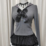 Kawaii Women T-Shirts Jirai Kei Lolita Y2K Cute Japanese Style Blouse Elegant Long Sleeve Sweet Tops Casual Aesthetic Shirt 2025