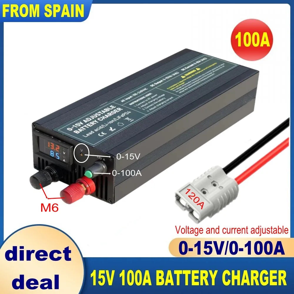 12v 100A 60a lithium Battery Charger 30A 20A 40A 50A Fast Charger with Adjustable Current 100V-240V for Lifepo4 Lithium Battery