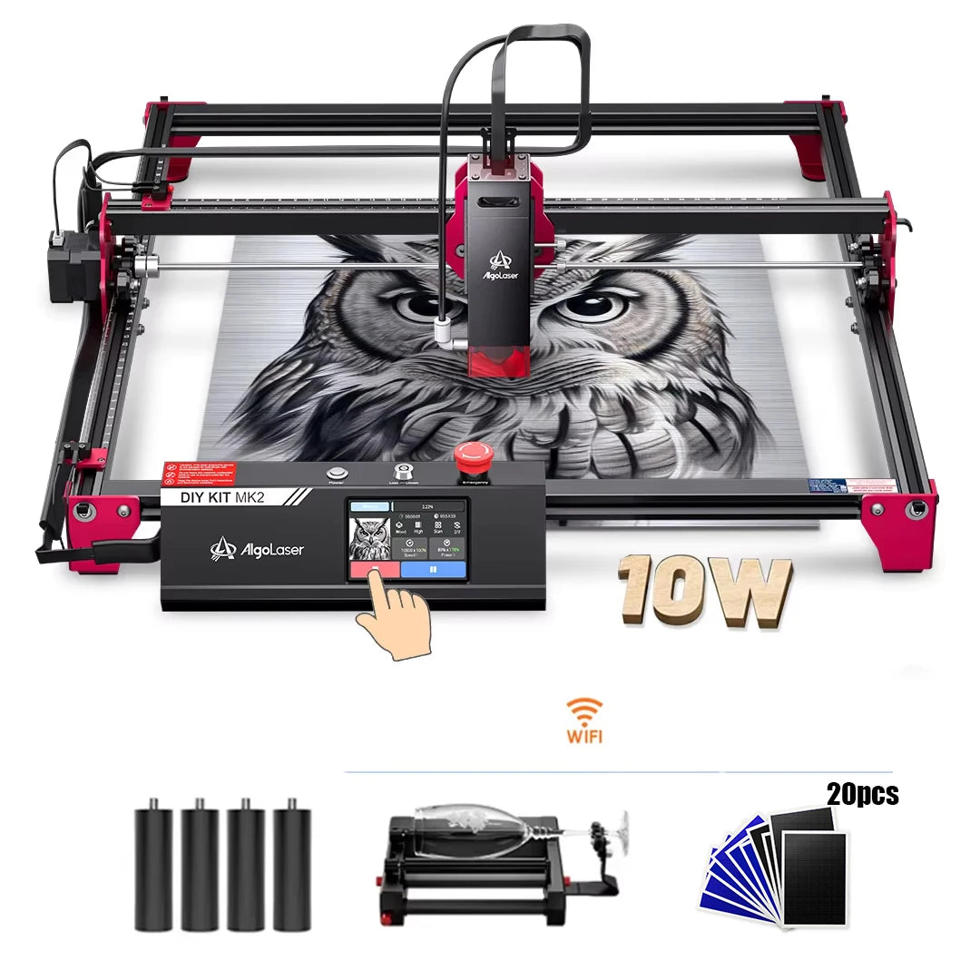 Algolaser DIY KIT MK2 10W Table CNC Laser Cutter Engraver 3.5” Touch Scree Phone&WiF Metal Wood Lase Cutting Engraving Machine