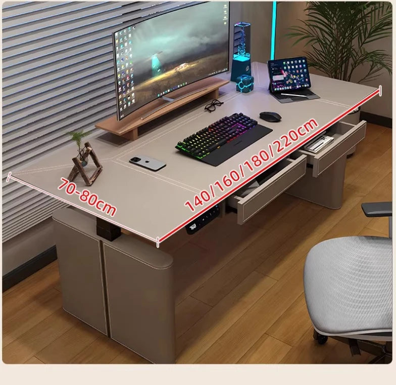 Height Adjustable  Computer Desks Gaming Electric Desk Home Office Computer Desks Study Saddle Leather Office Furniture Bureau