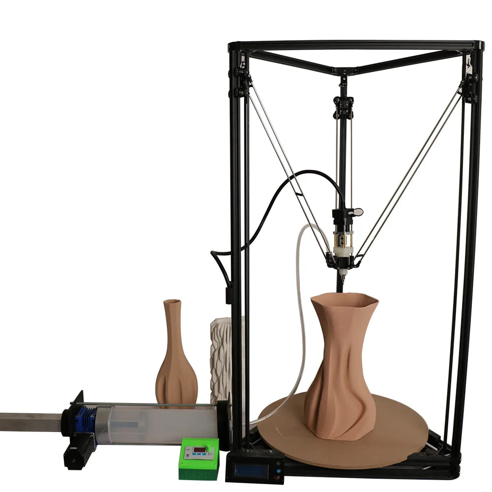 Clay 3D printer, Large pottery model printing 3D Kossel Delta Printer 2L barrel TC-500 DIY kit stable easy to use