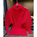 Miyake Casual Stand-up Collar Pullover Sweater Autumn and Winter New Solid Color Loose Pleated Long-sleeved Jacket Women