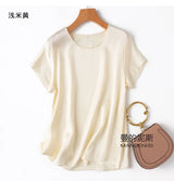 Benefits! Flowing Gem Series Basic Style Versatile Round Neck 100% Mulberry Silk Short Sleeve Silk Satin T-Shirt Top