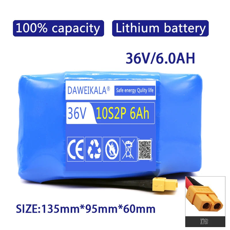 36V 12000mAh Upgrade Version Li-ion Battery Pack with BMS for Hoverboard Self Balancing Scooter Electric Unicycle Long Range
