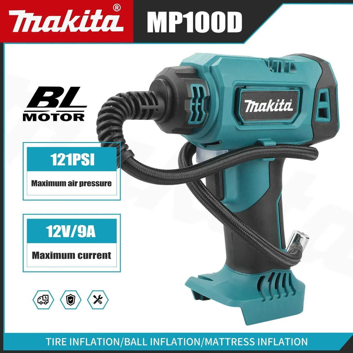 Makita DYS60 Automatic Cordless Inflator: Electric Air Pump,Car Tire Handheld Air Compressor, Compatible with Makita 18V Battery