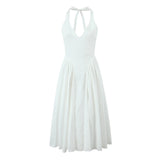 YENKYE Sexy Backless Green Elegant Halter Dress For Women Low Waist A-line Midi Summer Evening Party Dresses Cotton Robe