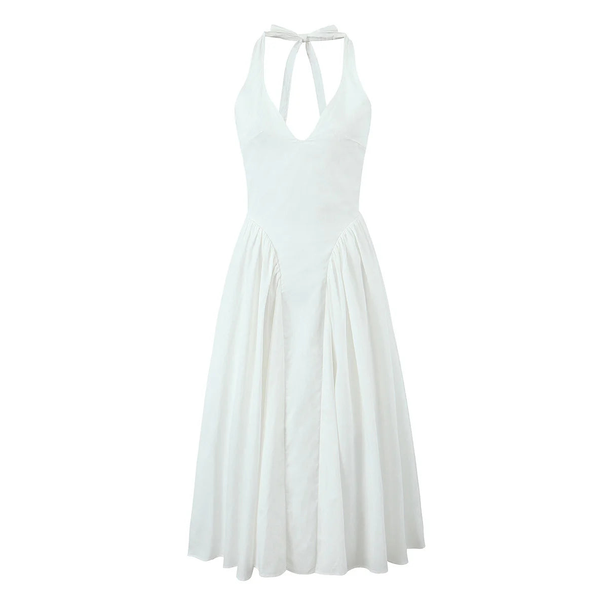 YENKYE Sexy Backless Green Elegant Halter Dress For Women Low Waist A-line Midi Summer Evening Party Dresses Cotton Robe