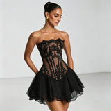 Sexy Fishbone Corset Mini Dress Women Hollow Out Backless Bandage Bubble A Line Vestidos Female 2026 Chic Party Festival Dresses