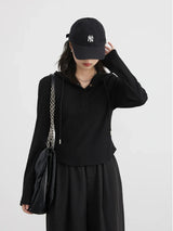 CHIC VEN Women T-Shirts New Casual Hooded Drawstring Layered Long Sleeved Slim Woman Knit Tees Female Tops Spring 2024