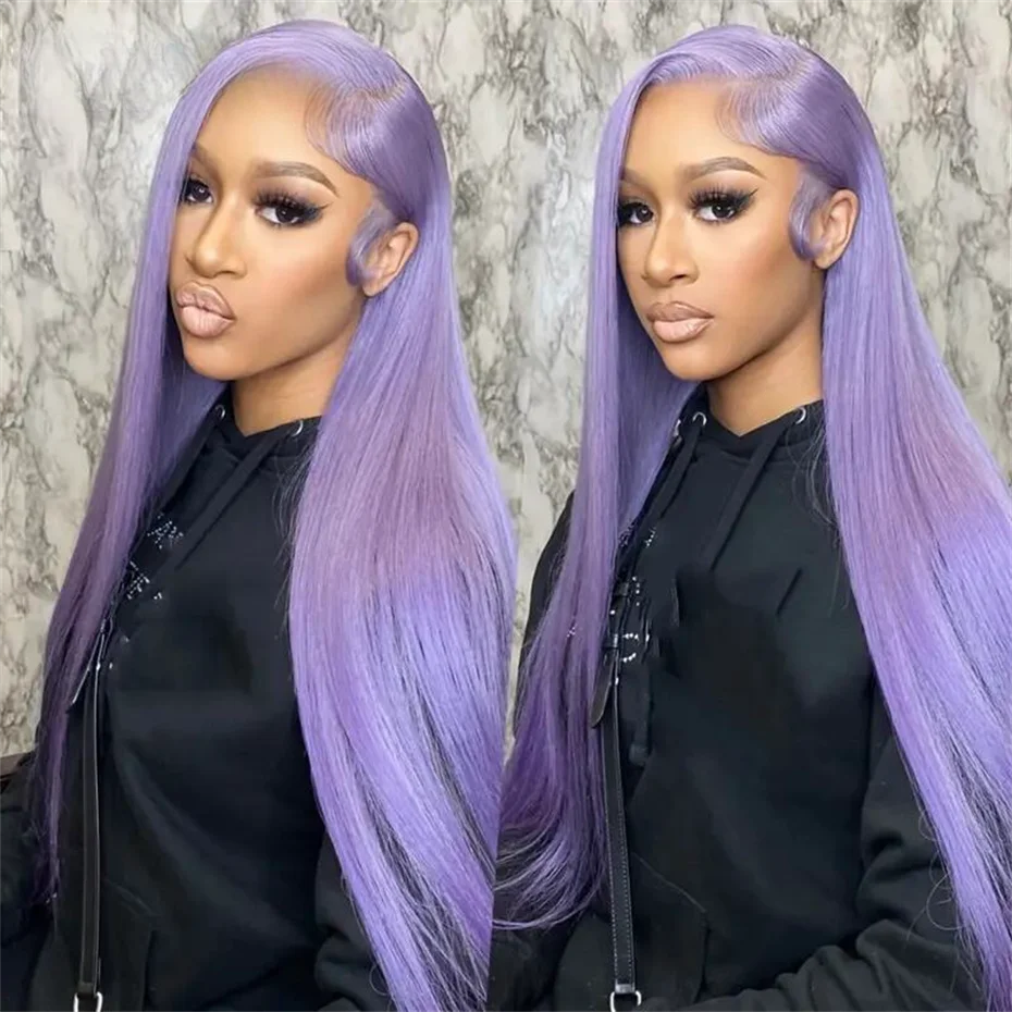 13x6 Purple Lace Front Human Hair Wig Brazilian 613 Blonde Pink Grey