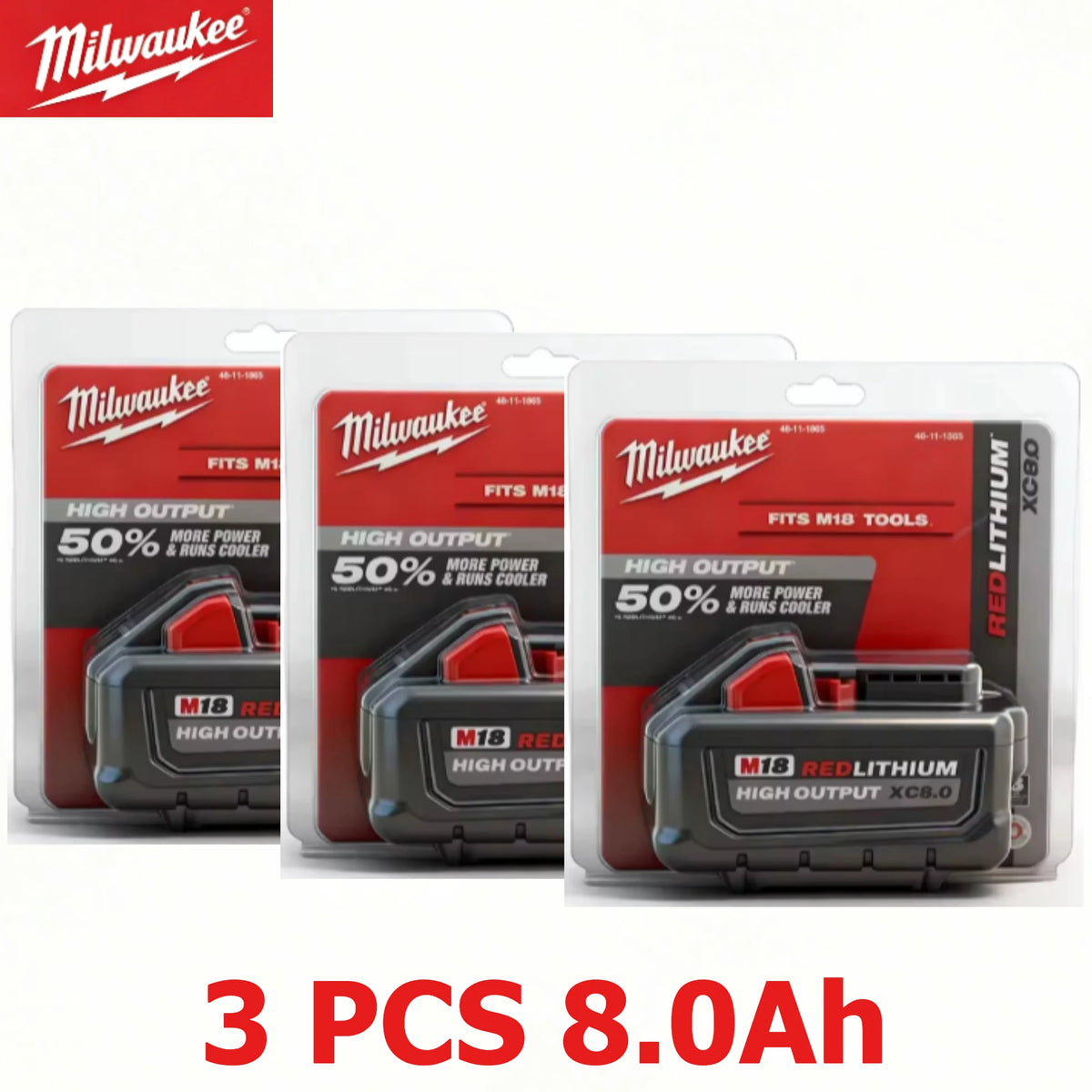 Milwaukee M18 XC 18V 8.0Ah 21700 Lithium Cell High Capacity Battery Rechargeable for 48‑11‑2830 0730‑20 Cordless Power Tools