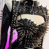 Women's Y2K Gothic Black PU Leather T-shirt Spiked Boho Emo Punk Rock Grunge Rave Festival Tops Bra with Spikes for Teens