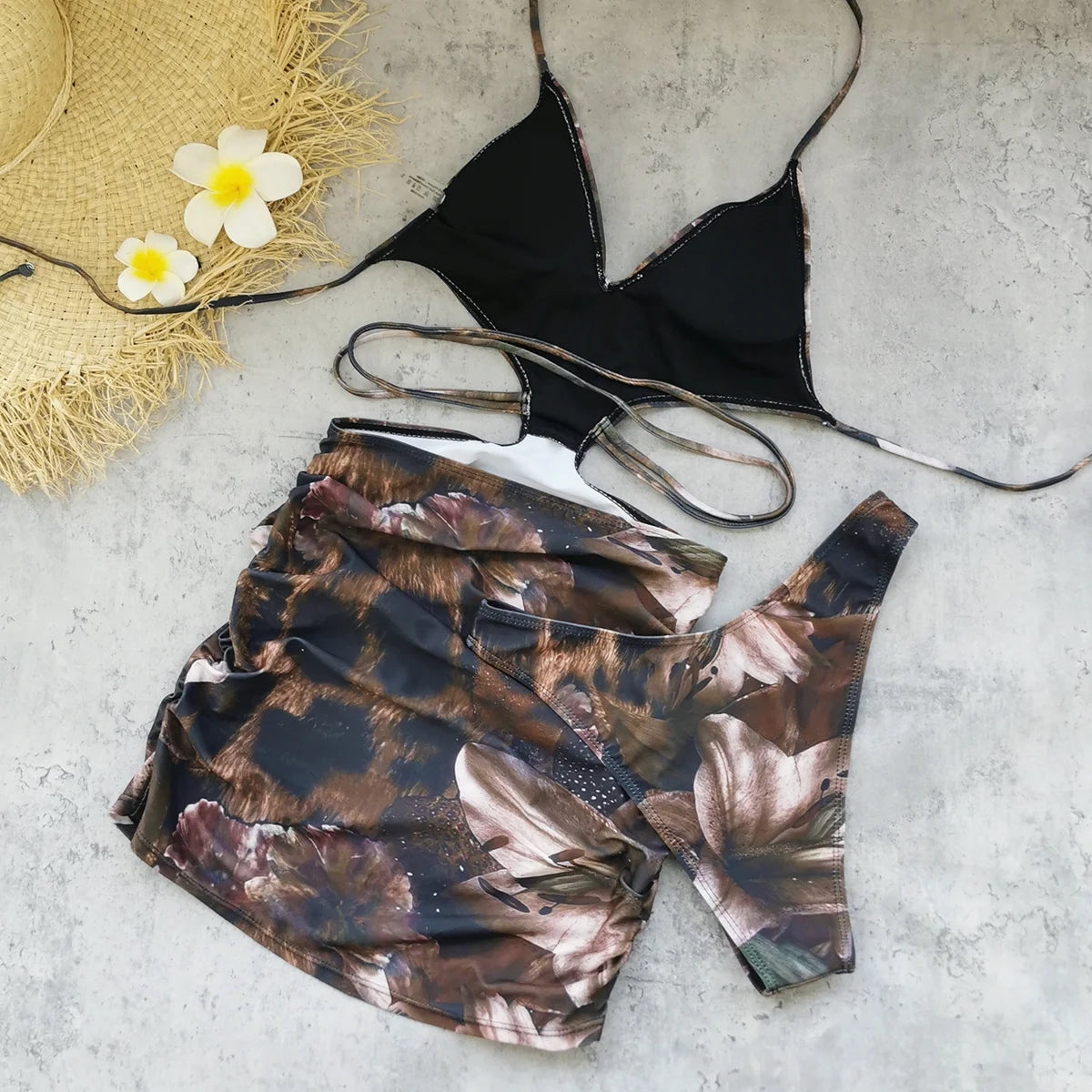 Halter Dress With Bottom Sexy Biquini Women Cut Out Skirt Floral Swimsuit Swimwear Female Swimming Suits Bathing Suit
