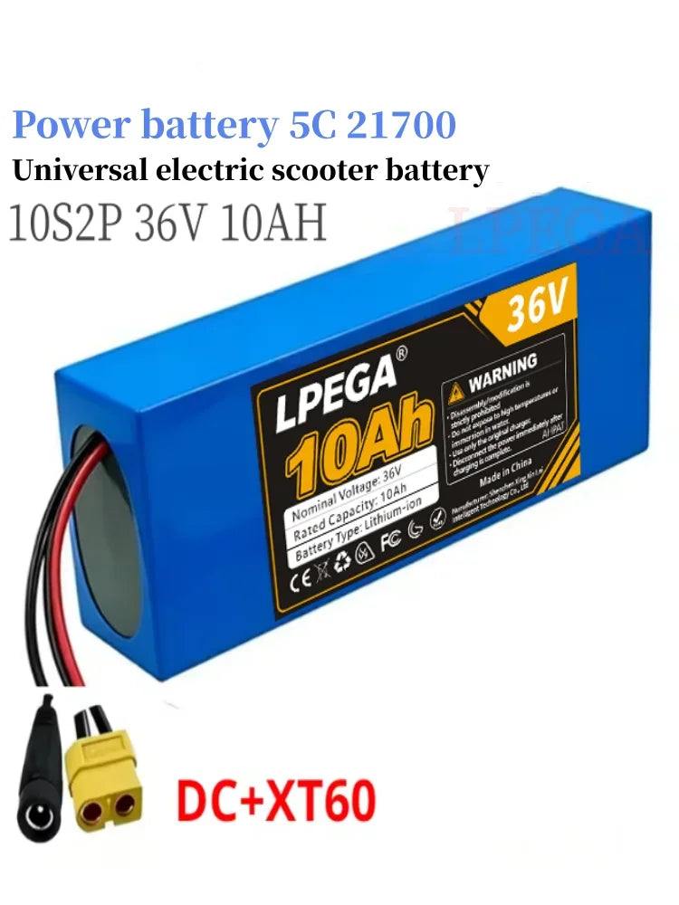 10S2P 21700 5C power lithium battery pack 36V 100% 10.0Ah rechargeable 500W for electric scooters, bicycles, motorcycles