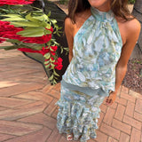 Square Neck Sleeveless Tank Tiered Ruffle Skirt Two Piece Set Bodycon Fitted 2026 Summer Women Outfit Casual Chic Lady Conjunto