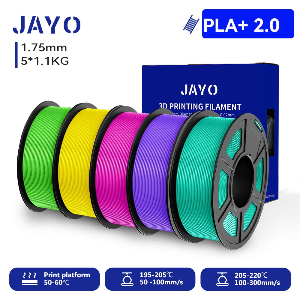 JAYO 3D PETG/PLA/PLA PLUS Filament 1.75mm PLA Filament 5 Rolls For Bambu FDM 3D Printer Neatly Wound 3D Printing Material for 3d