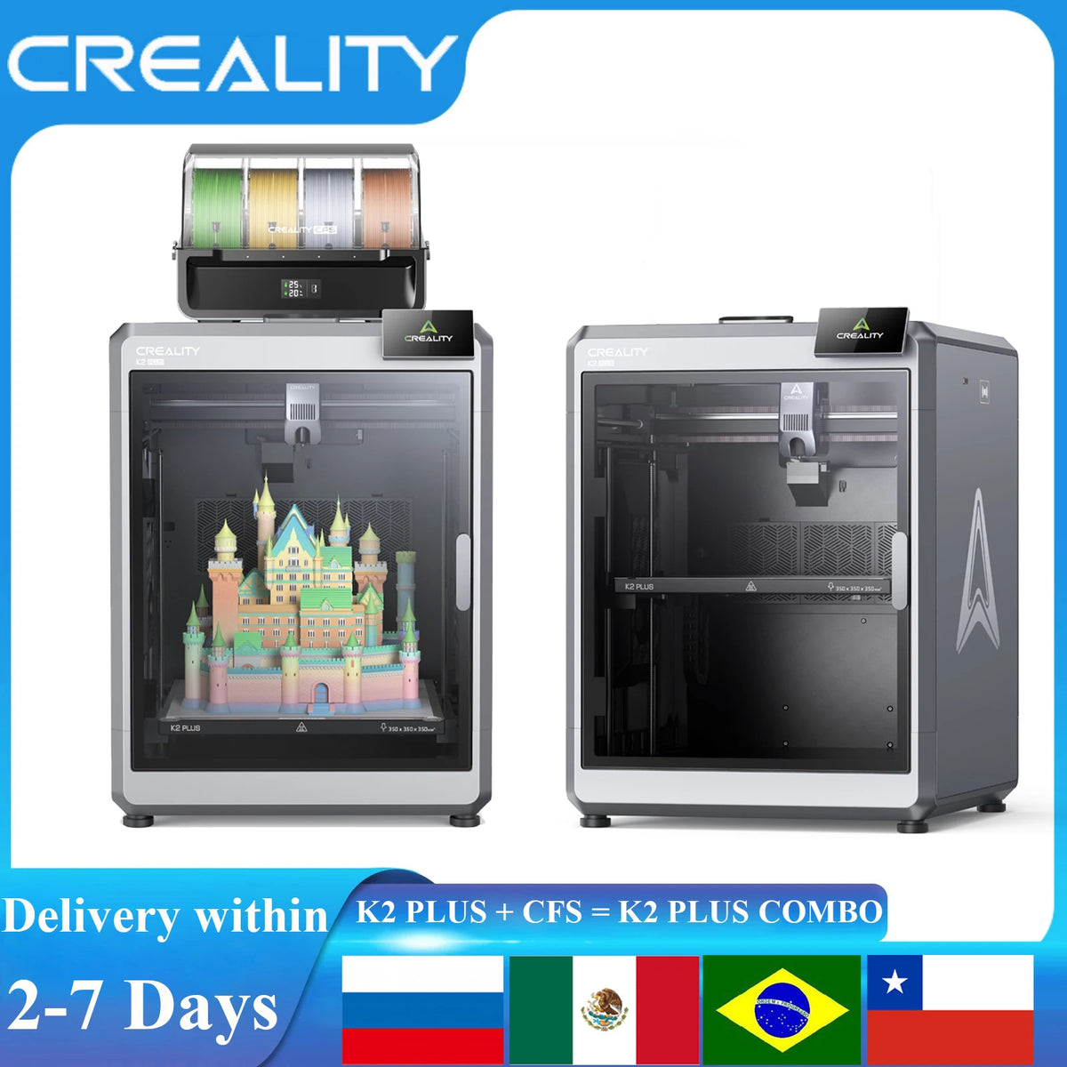 CREALITY K2 PLUS 3D Printer 600mm/S Speed with CFS Multi-Color Printing filament Box Auto Leveling Double AI Cameras 3D Printer