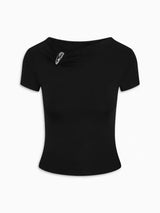 Kylie's Same Style ~ KHY X GraceLing Solid Color Metal Zipper Pleated Short Sleeve Fitted Elastic Base T-Shirt
