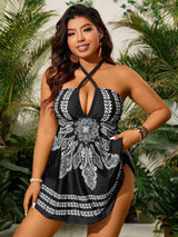 Printed Vintage Two Piece Women's Swimsuit Plus Size Tankini Swimwear Bandage Sexy Beach Tunic Swimdress Bathing suit