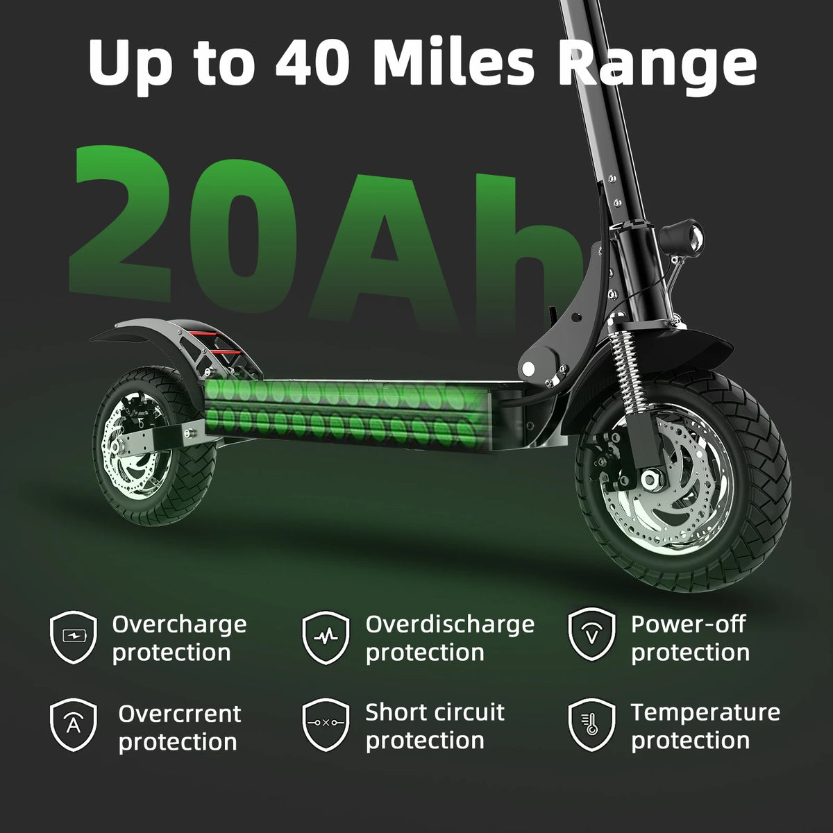 Foldable 2 Wheel Electric Scooter 20Ah Rechargable Battery 80 km Long Range 1300W Motor 10" Big Wheel Mobility Scooter for Adult