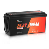 RVLithTime 24V (25.6V) 100Ah LiFePO4 Battery, Grade A Cell, Built-in 100A BMS, Low Temp Protection, 2560Wh Deep Cycle Lithium Battery, IP65 Waterproof, 6000+ Cycles for RV, Marine, Camper Van, Home Backup, Off-Grid Solar