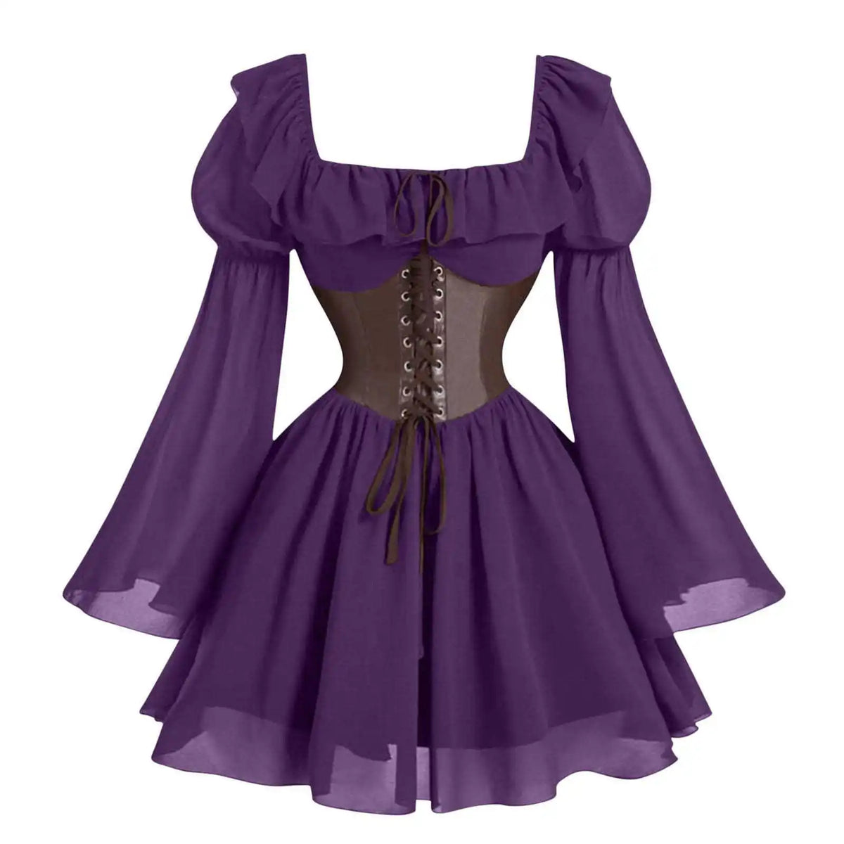 Renaissance Period Medieval New Long Sleeved Women's Bubble Sleeve Dress Halloween Fashion Retro New Party Waist Cinched Skirt