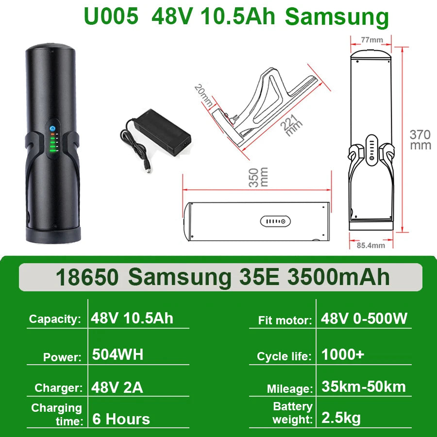 Mini Bottle EBike Battery 36V 10.5Ah 9Ah 48V 7Ah San-yo 18650 Li-ion Battery Pack for Bafang TSDZ2 250W 350W 500W Motor