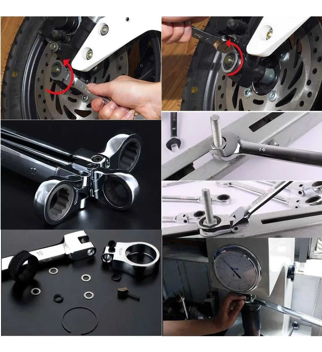 12/14/16/17pcs Flex-Head Ratchet Wrench Set, 6-26mm, 72 Teeth, Cr-V Constructed Combination Ended Span Kit with With Rolling Pou