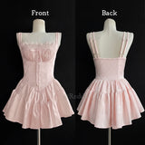 REDDACHiC Medieval Retro Satin Mini Dress & Lace Shorts Coquette Floral Corset Camisole Rompers Date Party Summer Women Clothes