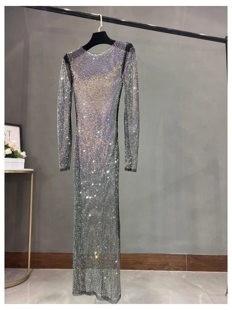 Club Apparel Sexy Rhinestone Dresses Long Sleeve Extra Diamond Dress