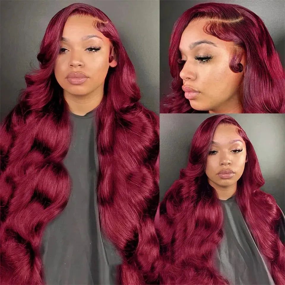 30 40 Inch 99J Burgundy Hd Lace Frontal Wig 13X6 250 Density Brazilian Body Wave Human Hair Wig Red Colored Hd Lace Front Wigs